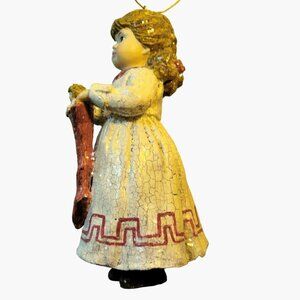 Bethany Lowe Girl Holding Stocking Doll Christmas Ornament Crackle Finish